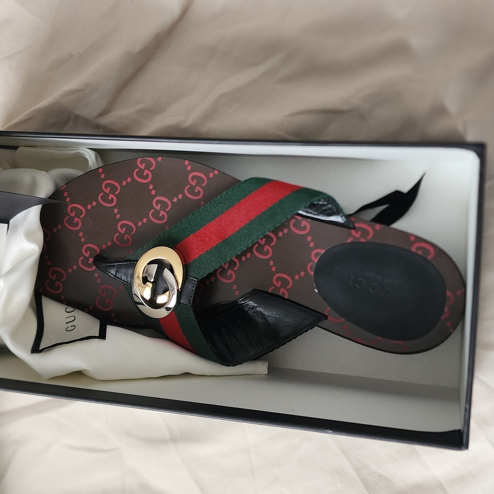 Gucci Black and Red Flip Flops